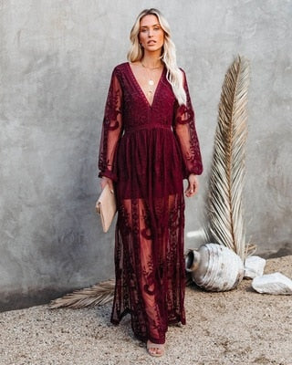 Izia - Robe de femme en dentelle premium Rouge