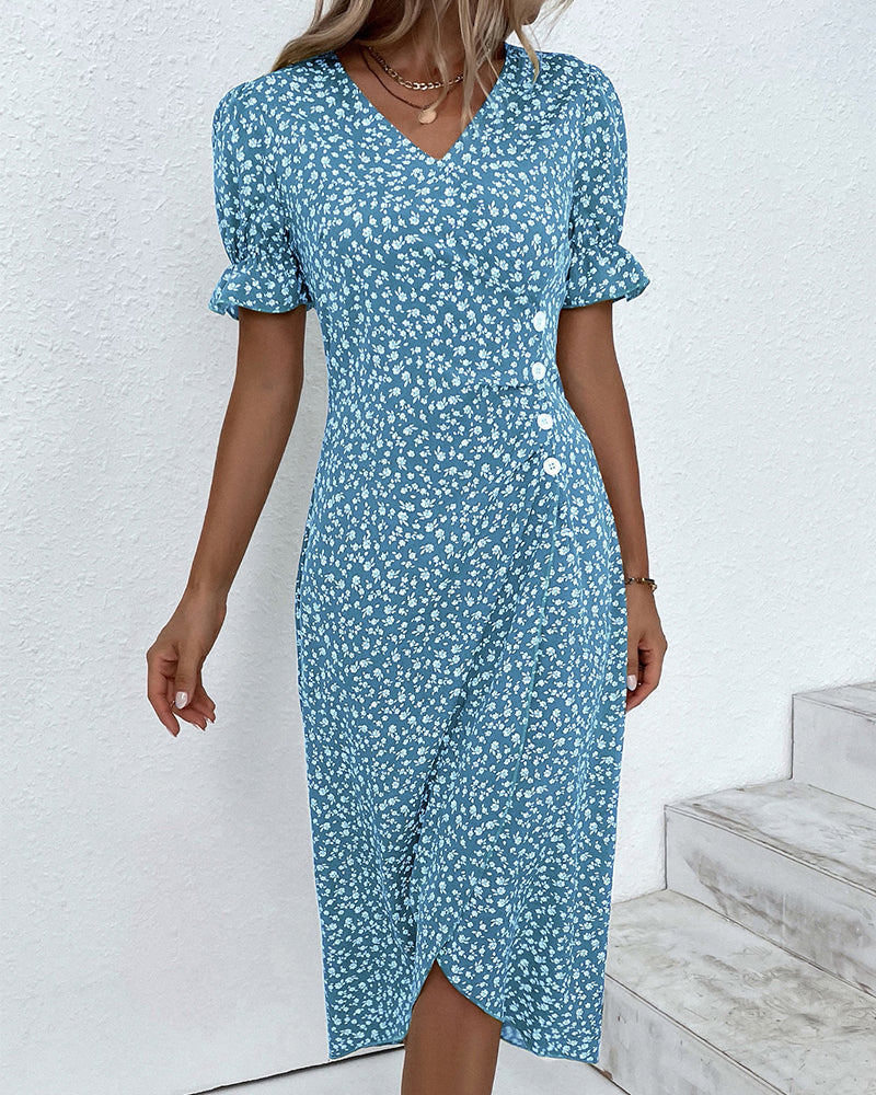 Jacinthe - Robe à manches courtes imprimée de fleurs Bleu 2