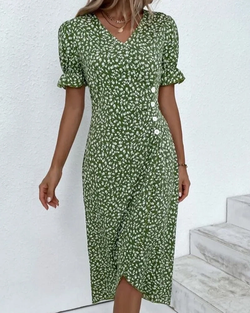 Jacinthe - Robe à manches courtes imprimée de fleurs Vert 2