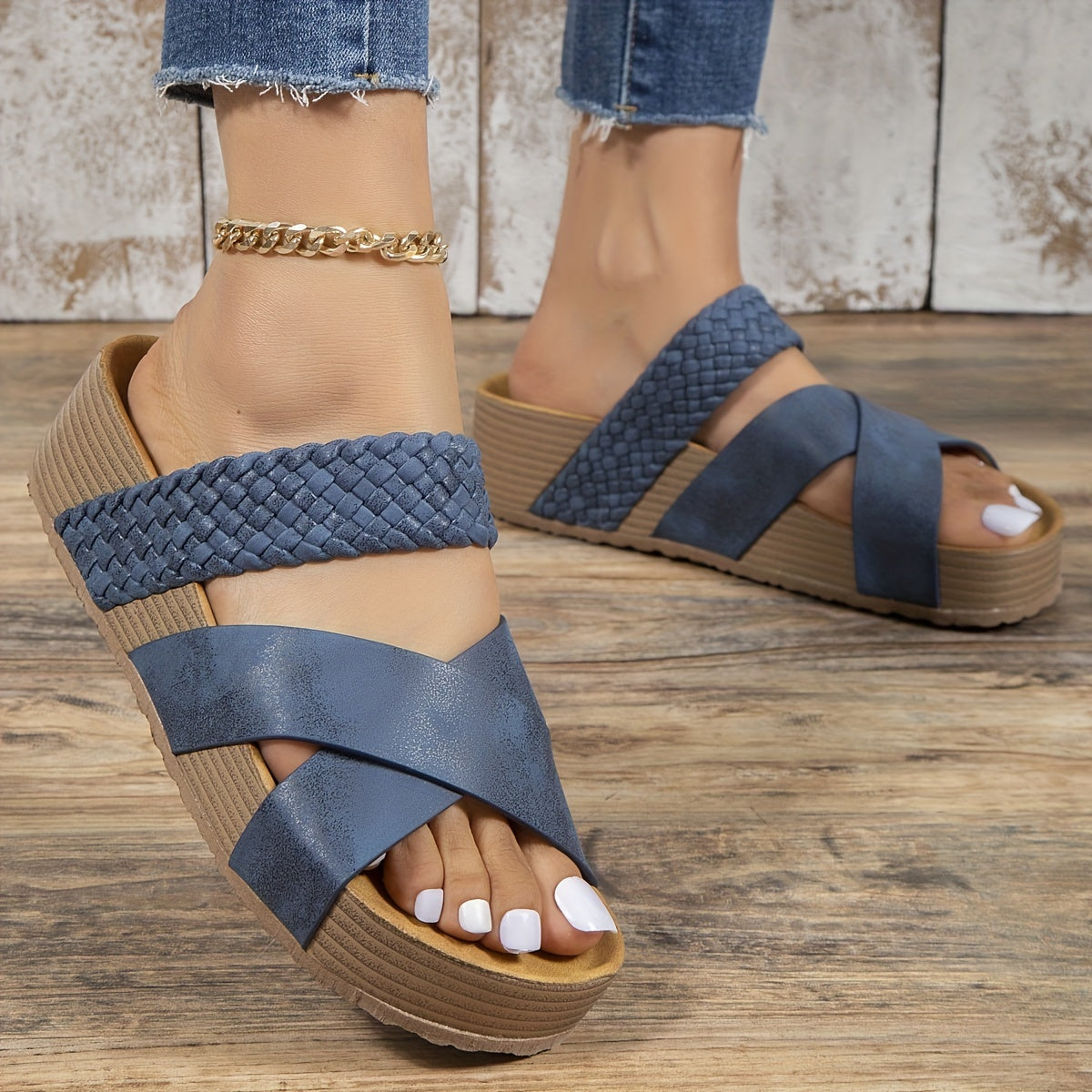 Jalia - Sandales pour Femme en Cuir Véritable Élégantes et Confortables Bleu 2