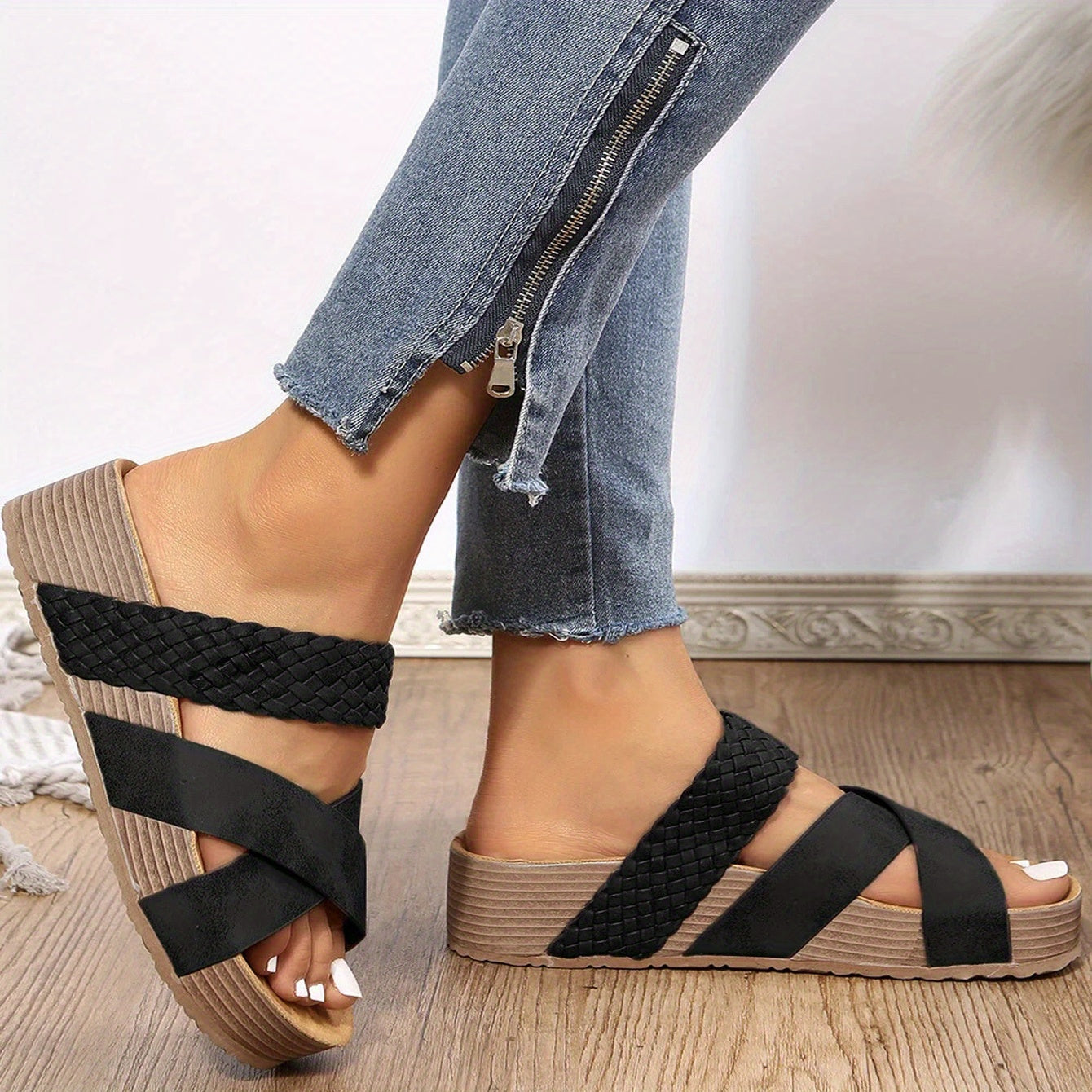 Jalia - Sandales pour Femme en Cuir Véritable Élégantes et Confortables Noir