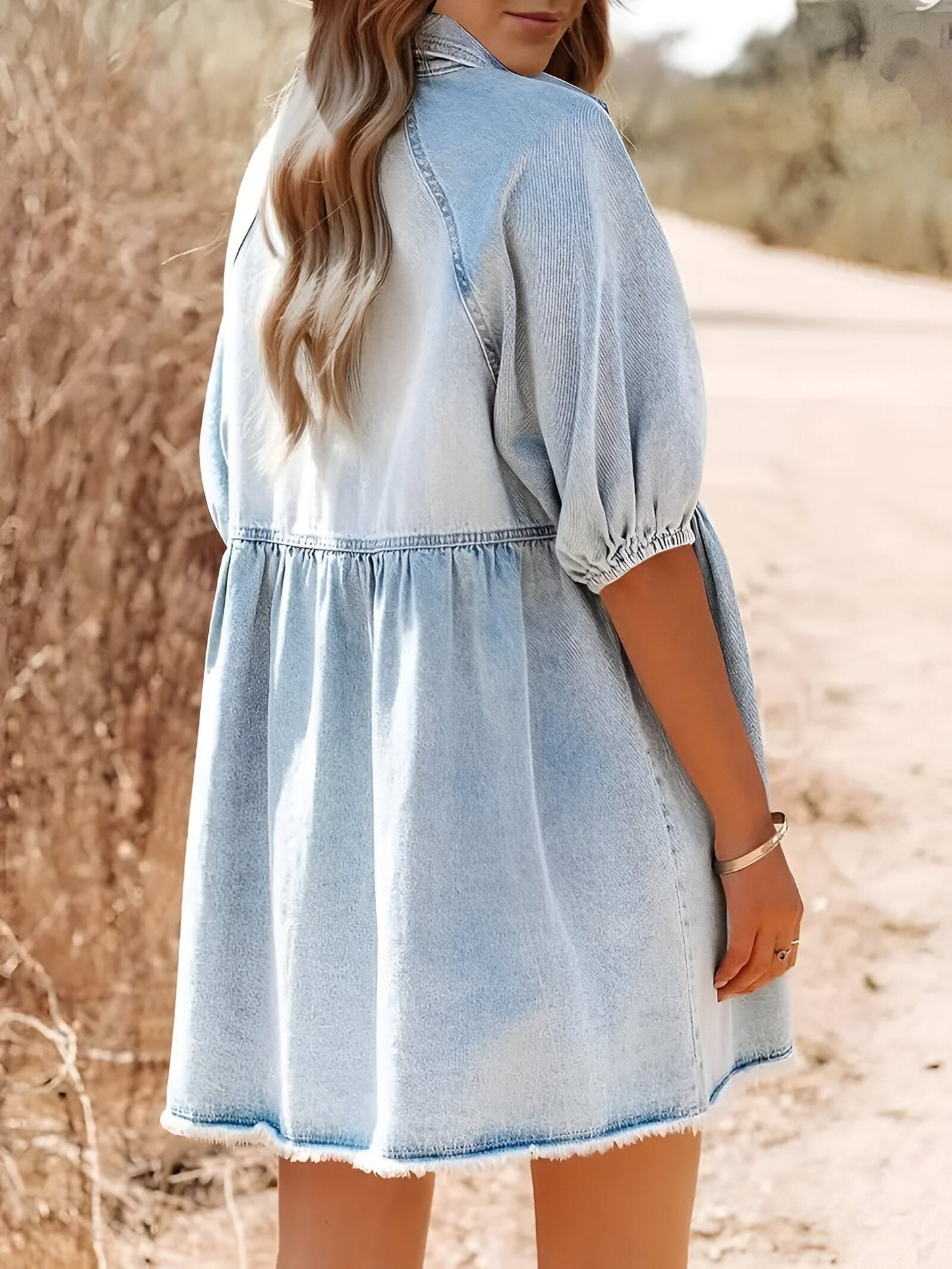 Jasmine - Robe en denim sans effort et sans style Bleu clair 3