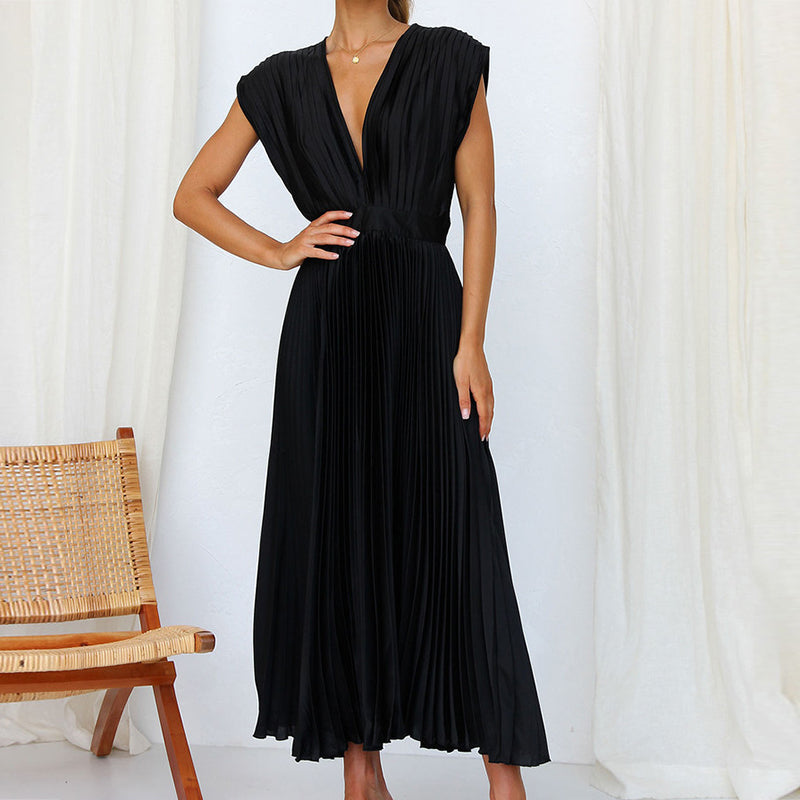 Carine - Femme Elégante Robe Col V Sans Manches