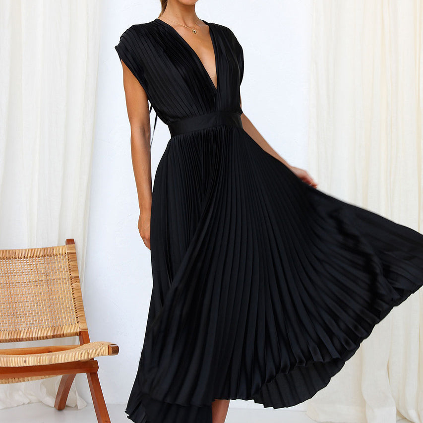 Carine - Femme Elégante Robe Col V Sans Manches