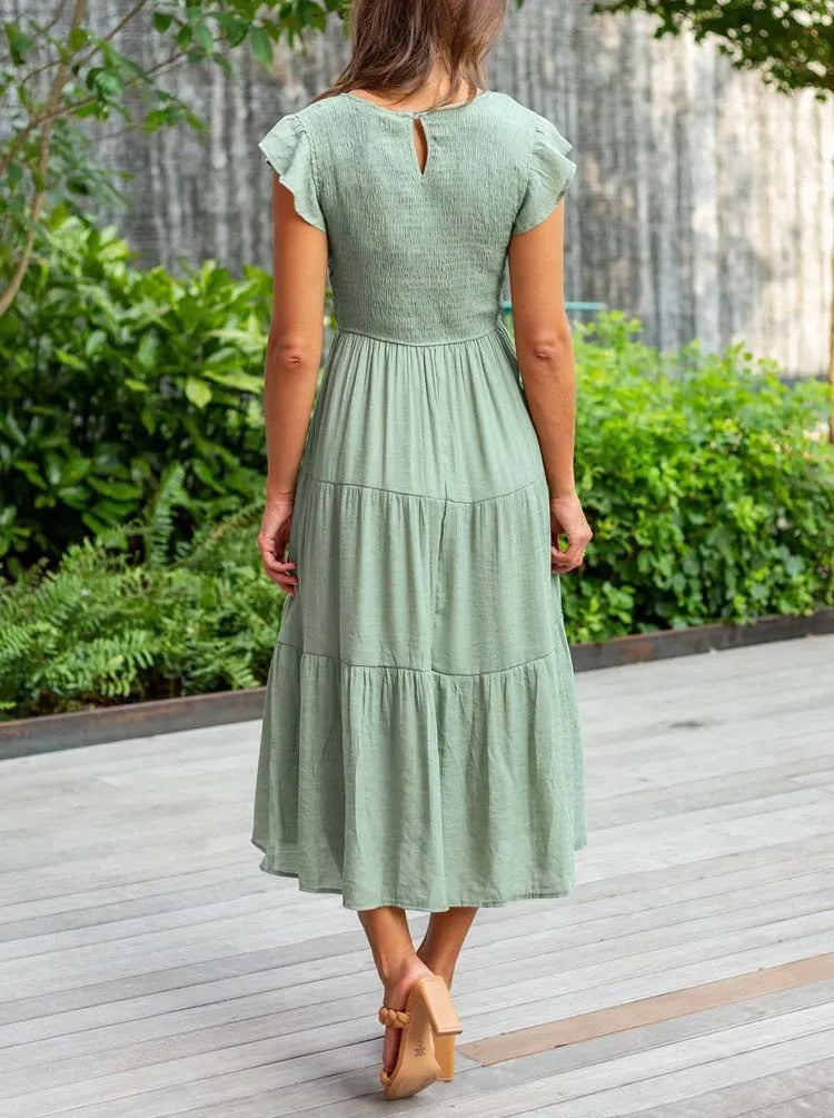 Joëlle - Robe d'été élégante à volants, poches Vert clair 2