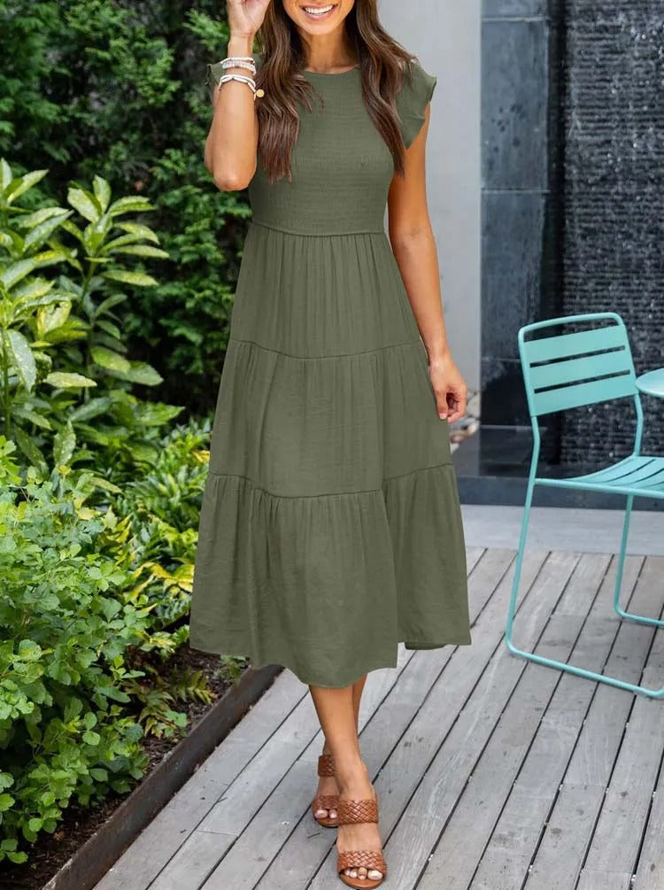 Joëlle - Robe d'été élégante à volants, poches Vert foncé 2