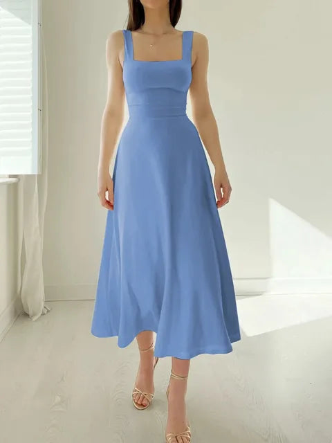 Jocelyne - Robe ligne Décolleté élégant & Cintré Bleu