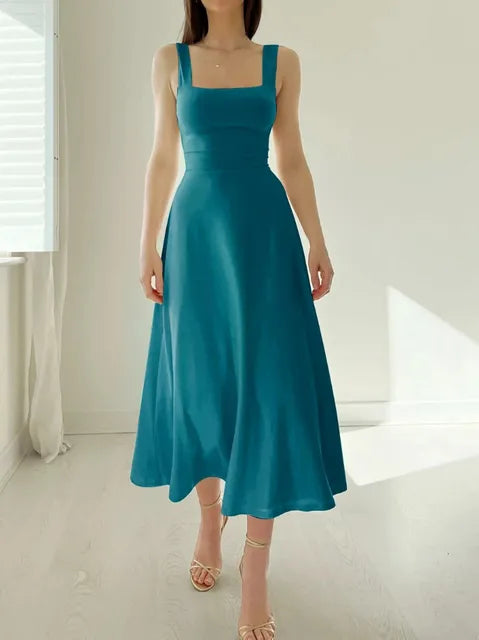 Jocelyne - Robe ligne Décolleté élégant & Cintré Bleu Vert