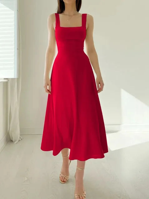 Jocelyne - Robe ligne Décolleté élégant & Cintré Rouge