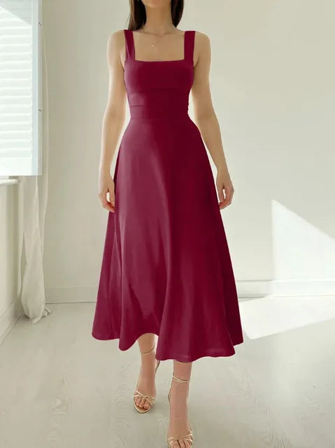 Jocelyne - Robe ligne Décolleté élégant & Cintré Rouge foncé
