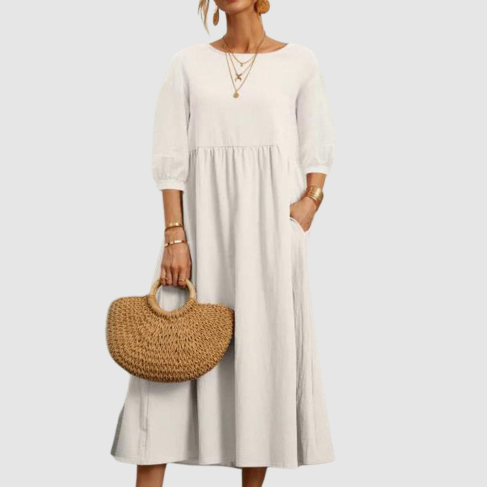 Juanita - Robe d'été à manches lanterne pour femme Blanc