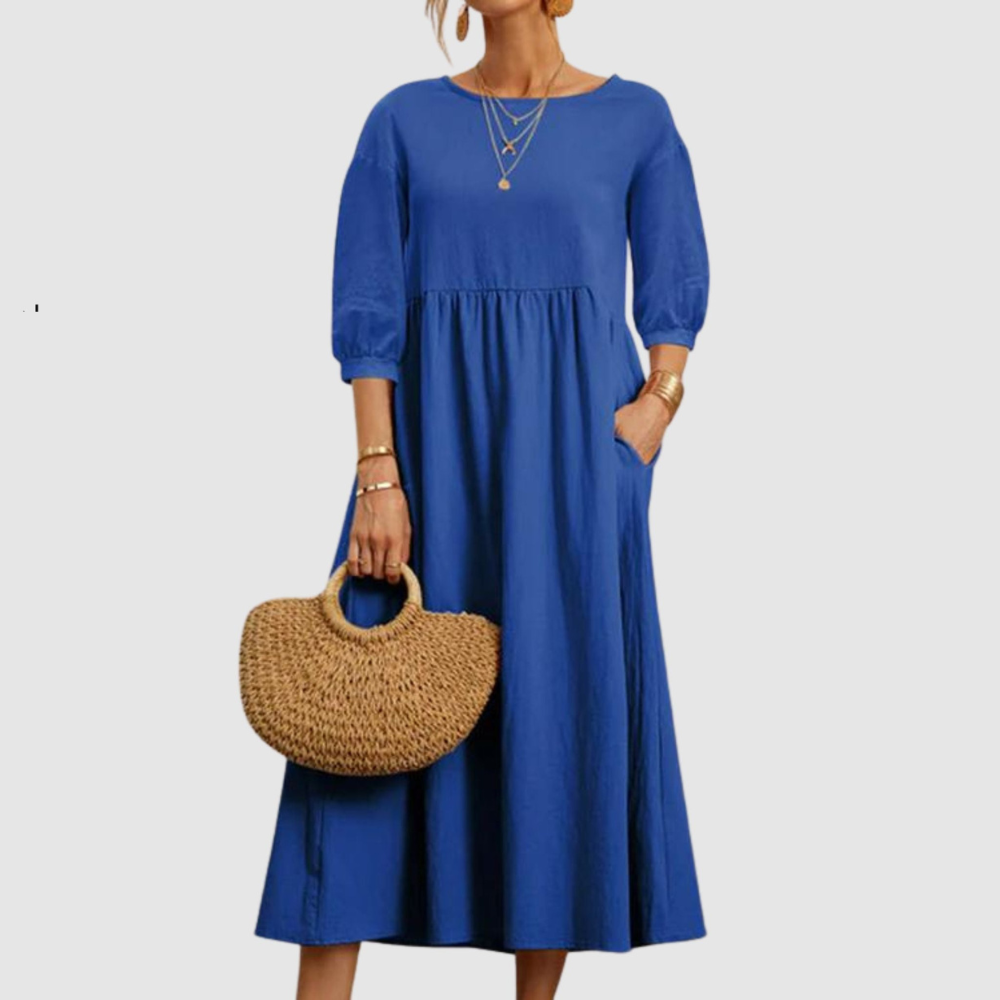 Juanita - Robe d'été à manches lanterne pour femme Bleu