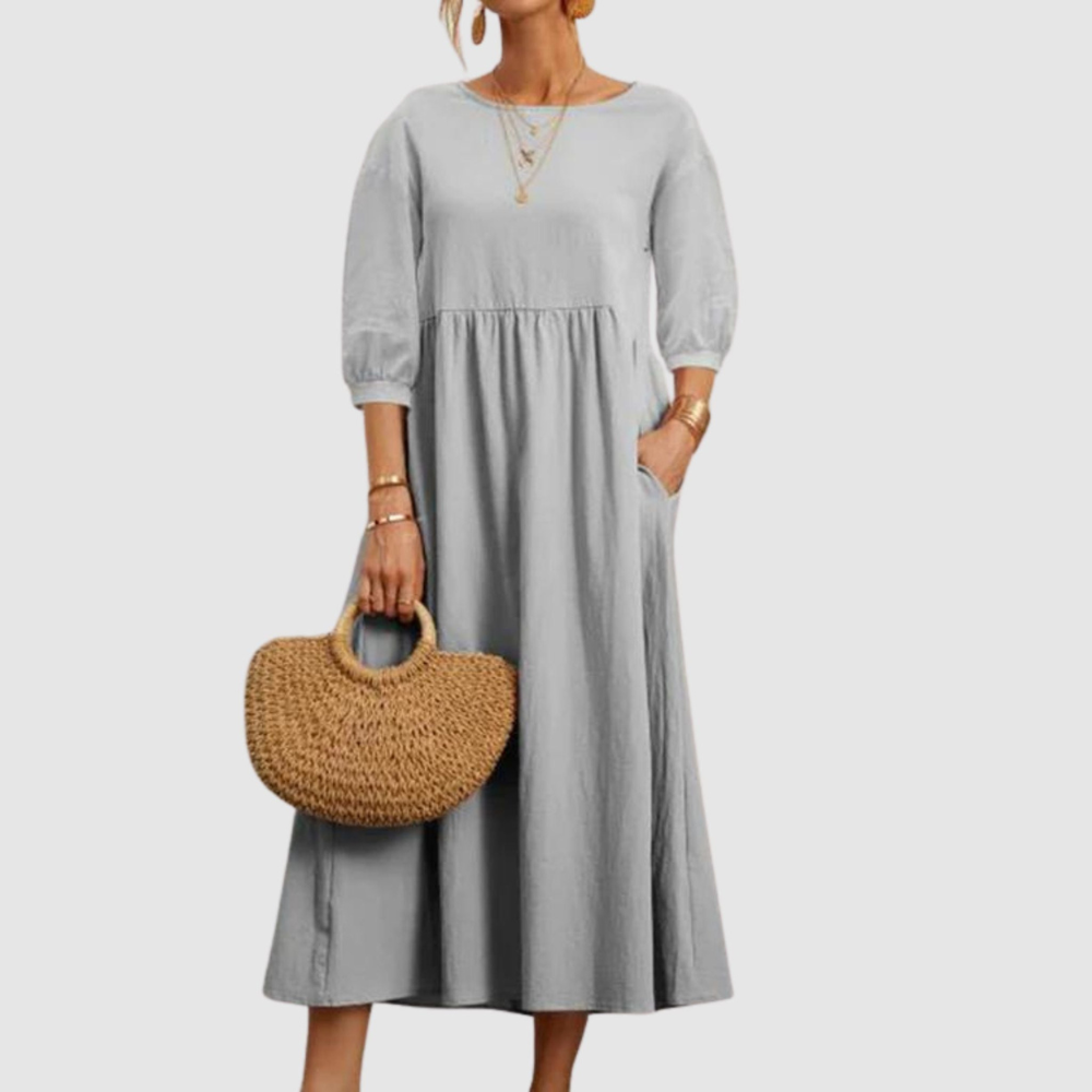 Juanita - Robe d'été à manches lanterne pour femme Gris