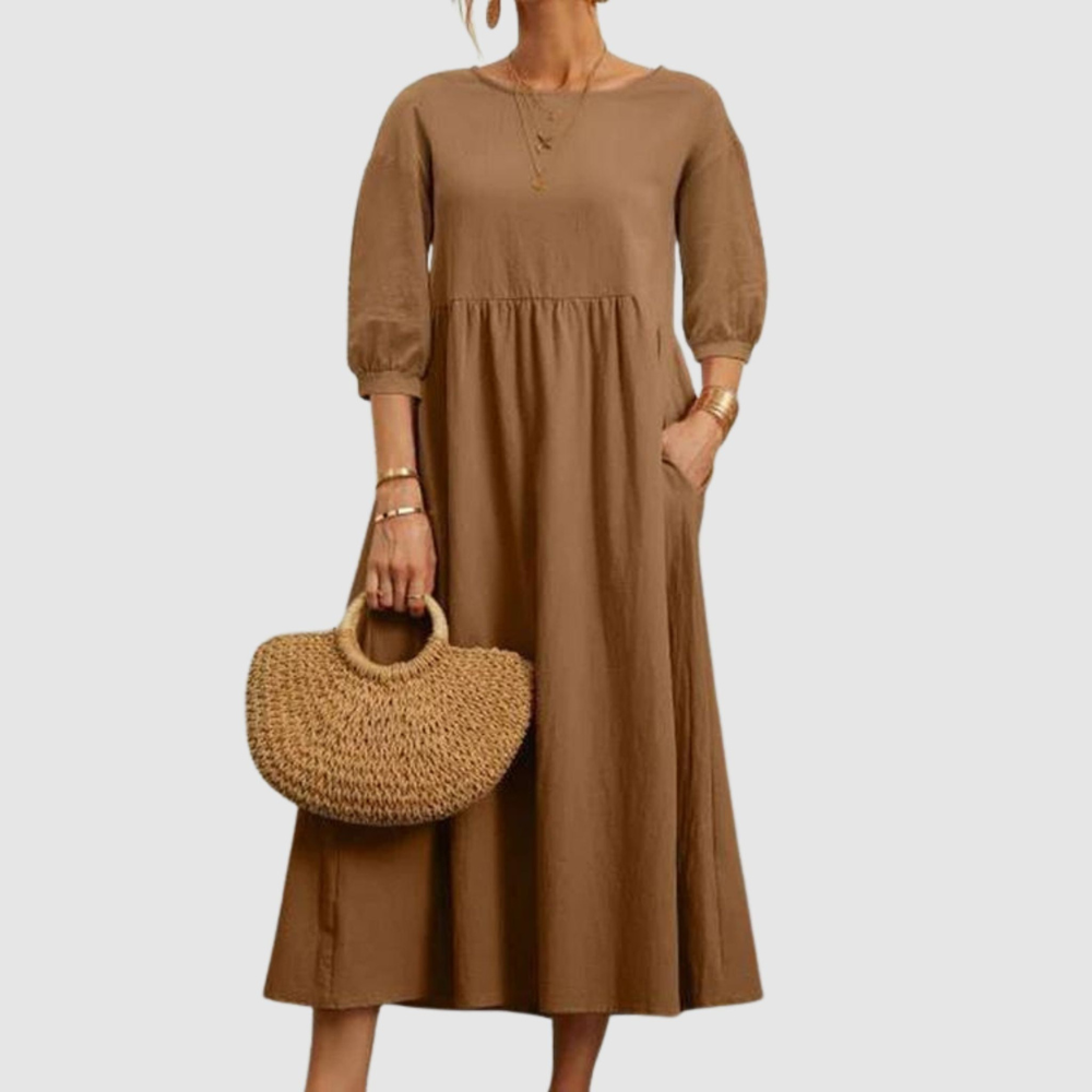 Juanita - Robe d'été à manches lanterne pour femme Marron