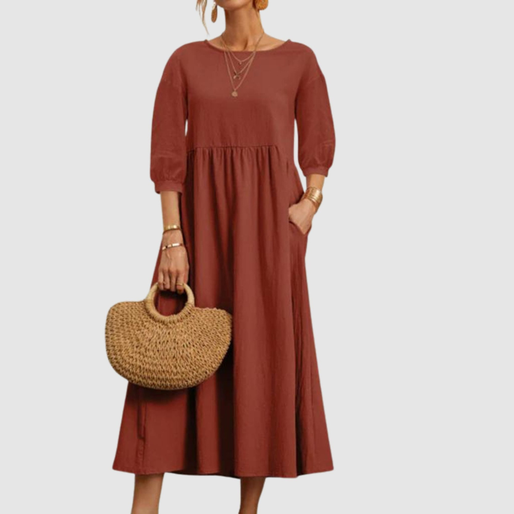 Juanita - Robe d'été à manches lanterne pour femme Rouge foncé