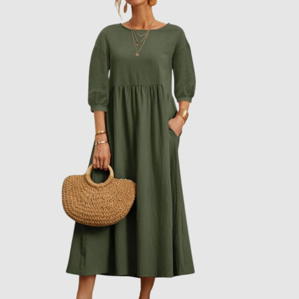 Juanita - Robe d'été à manches lanterne pour femme Vert foncé
