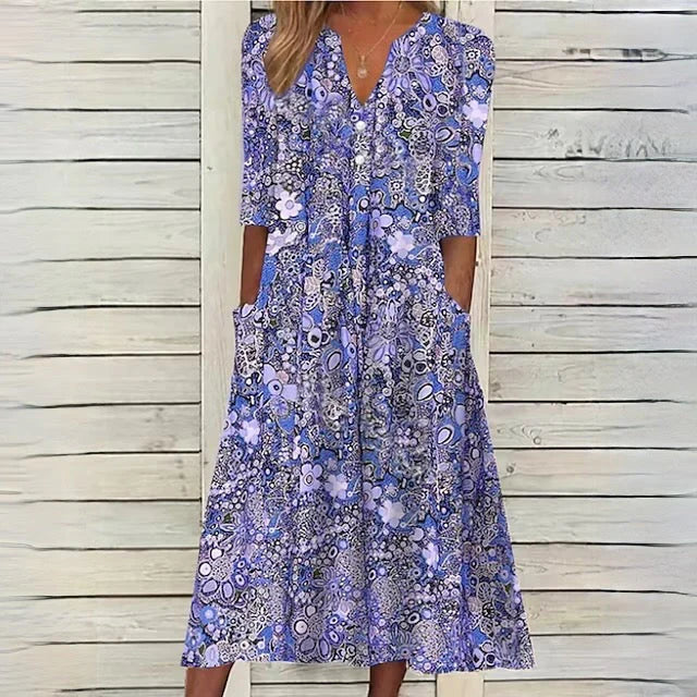 Julie - Robe de soirée fleurie Bleu