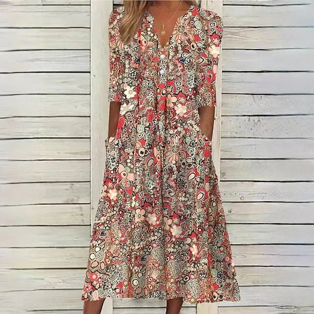 Julie - Robe de soirée fleurie beige