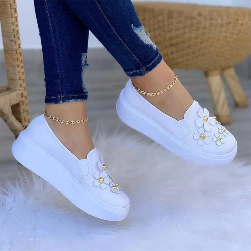 Kélya - Chaussons confortables à fleurs pour femmes Blanc