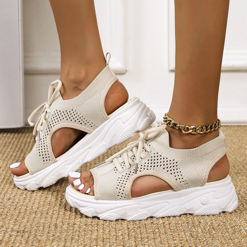 Kahyla - Sandales sneakers à bout ouvert pour femmes Beige 2
