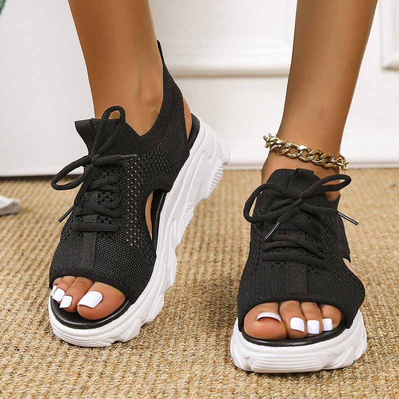 Kahyla - Sandales sneakers à bout ouvert pour femmes Noir 2