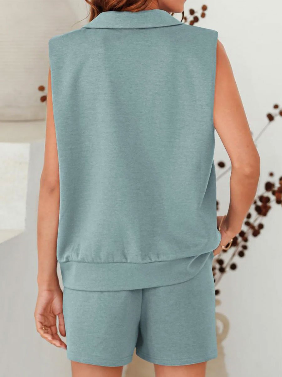 Kaila - Ensemble d’Été pour Femme Polo Sans Manches et Short Élégant Bleu 3