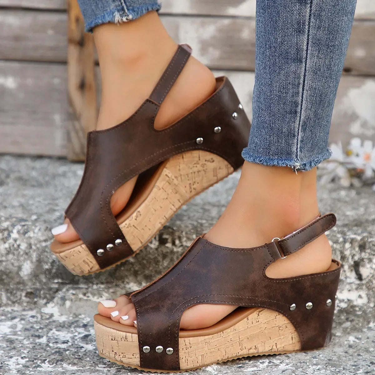 Kaly - Sandales en cuir pour femmes Marron 2