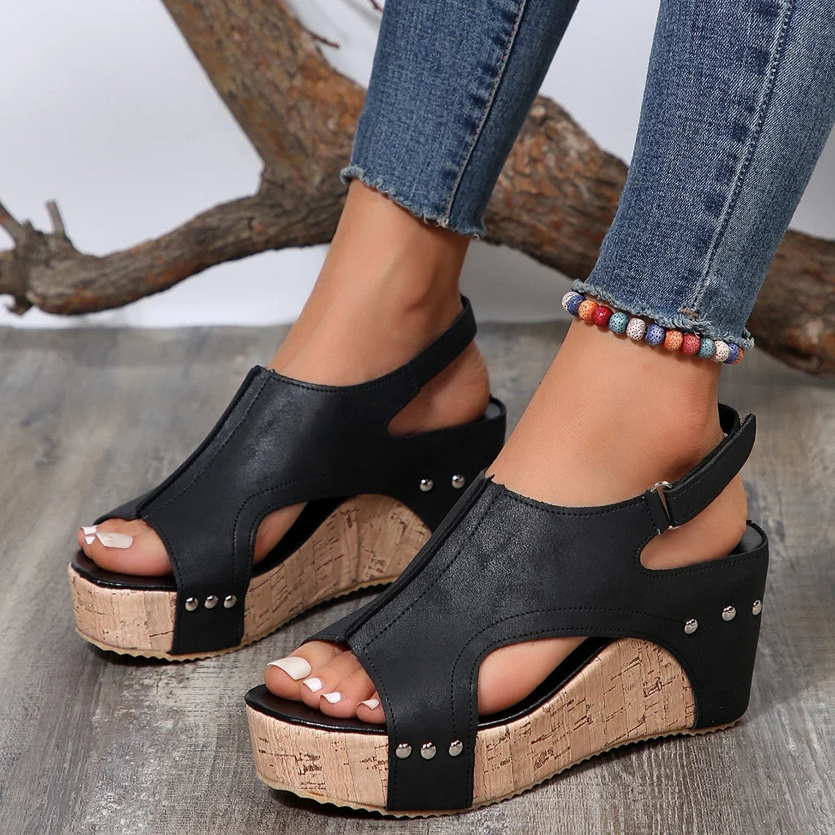 Kaly - Sandales en cuir pour femmes Noir