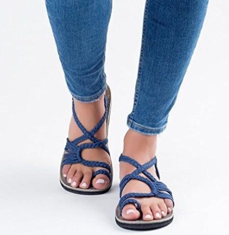 Karima - Sandales grecques colorées pour femmes Bleu
