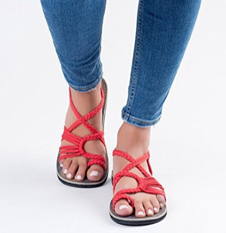 Karima - Sandales grecques colorées pour femmes Rouge