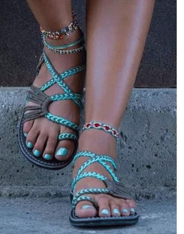 Karima - Sandales grecques colorées pour femmes Vert