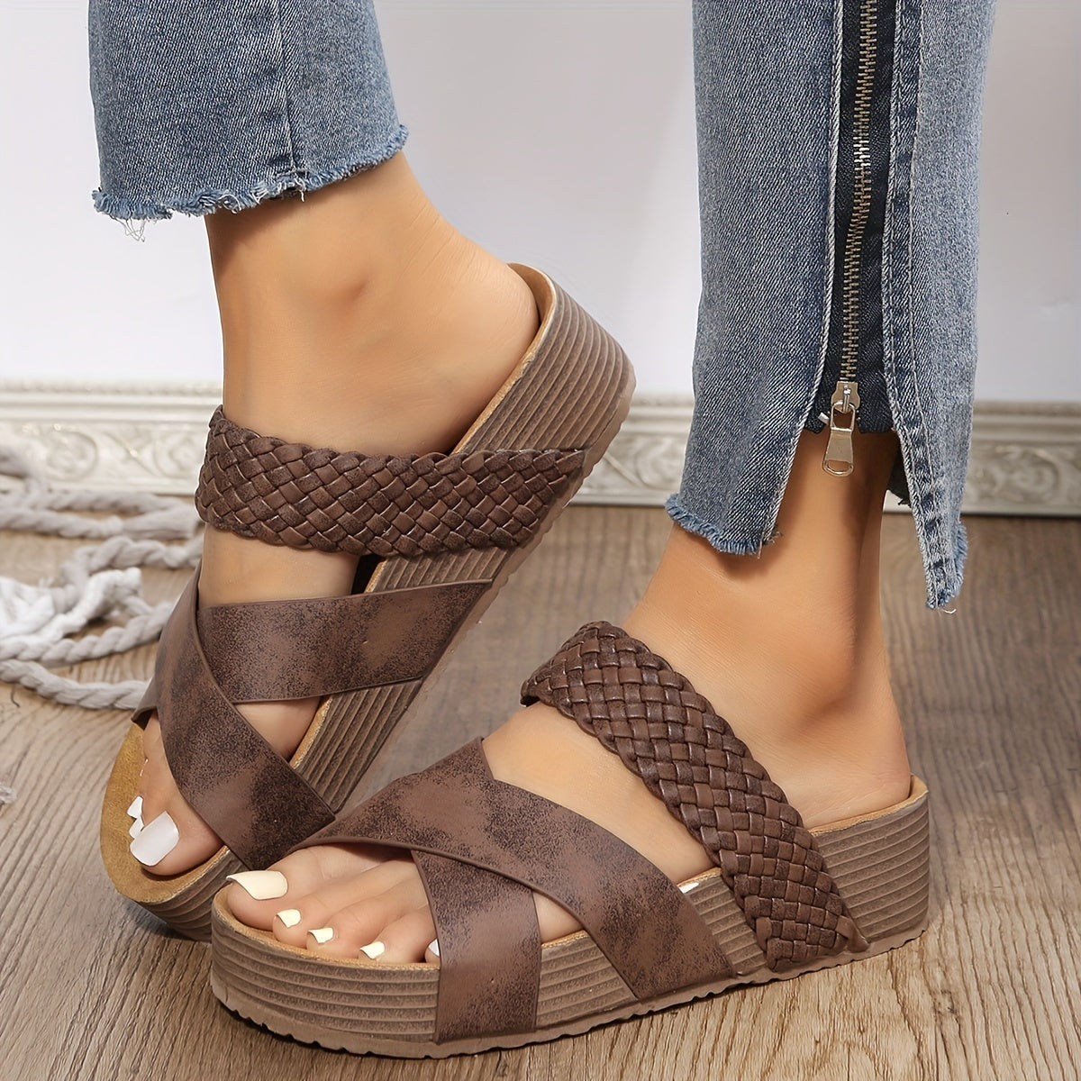Karine – Sandales Tressées pour Femme Chic et Confortables Cafe