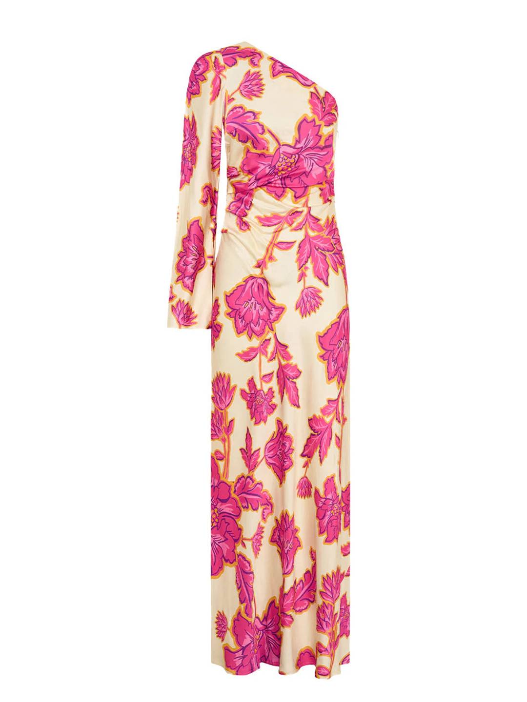 Katia – Robe Longue Satin Fleurie Une Épaule Élégante 5