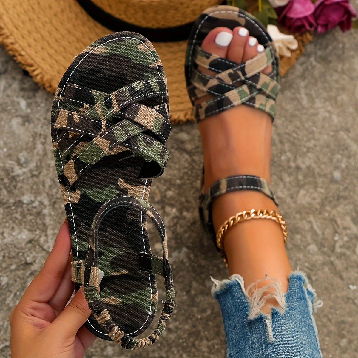 Kelly - Sandales d’Été pour Femme Légères et Confortables avec Élastique Grun