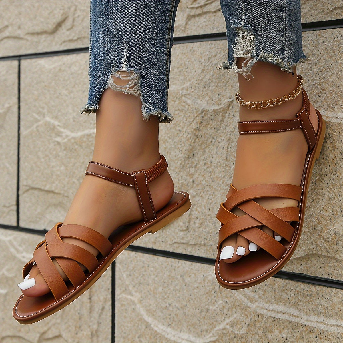 Kelly - Sandales d’Été pour Femme Légères et Confortables avec Élastique Marron