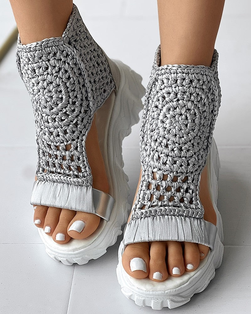 Kelya - Sandales tissées au design géométrique pour femmes Gris fonce
