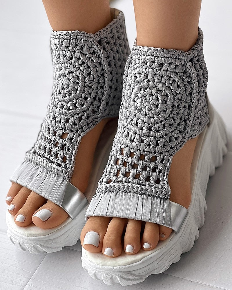 Kelya - Sandales tissées au design géométrique pour femmes Gris fonce 2