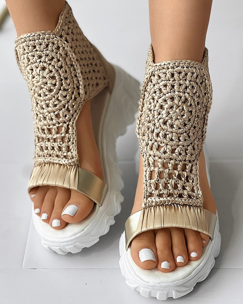Kelya - Sandales tissées au design géométrique pour femmes Kaki