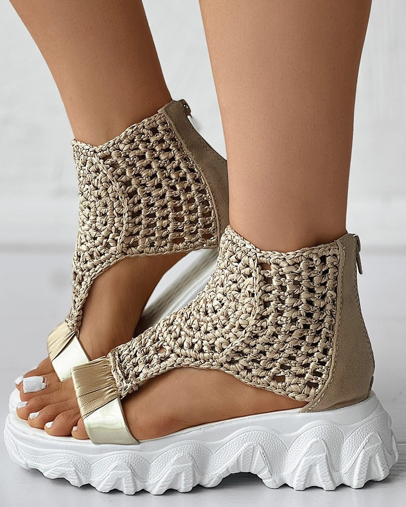 Kelya - Sandales tissées au design géométrique pour femmes Kaki 2