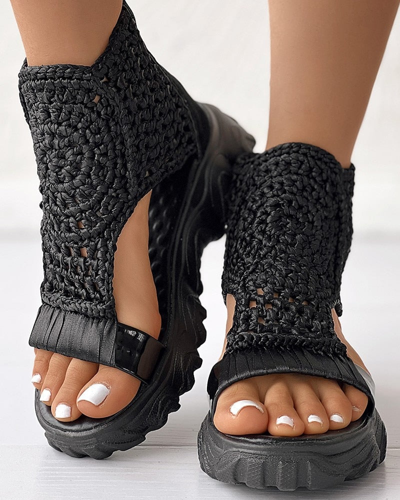 Kelya - Sandales tissées au design géométrique pour femmes Noir