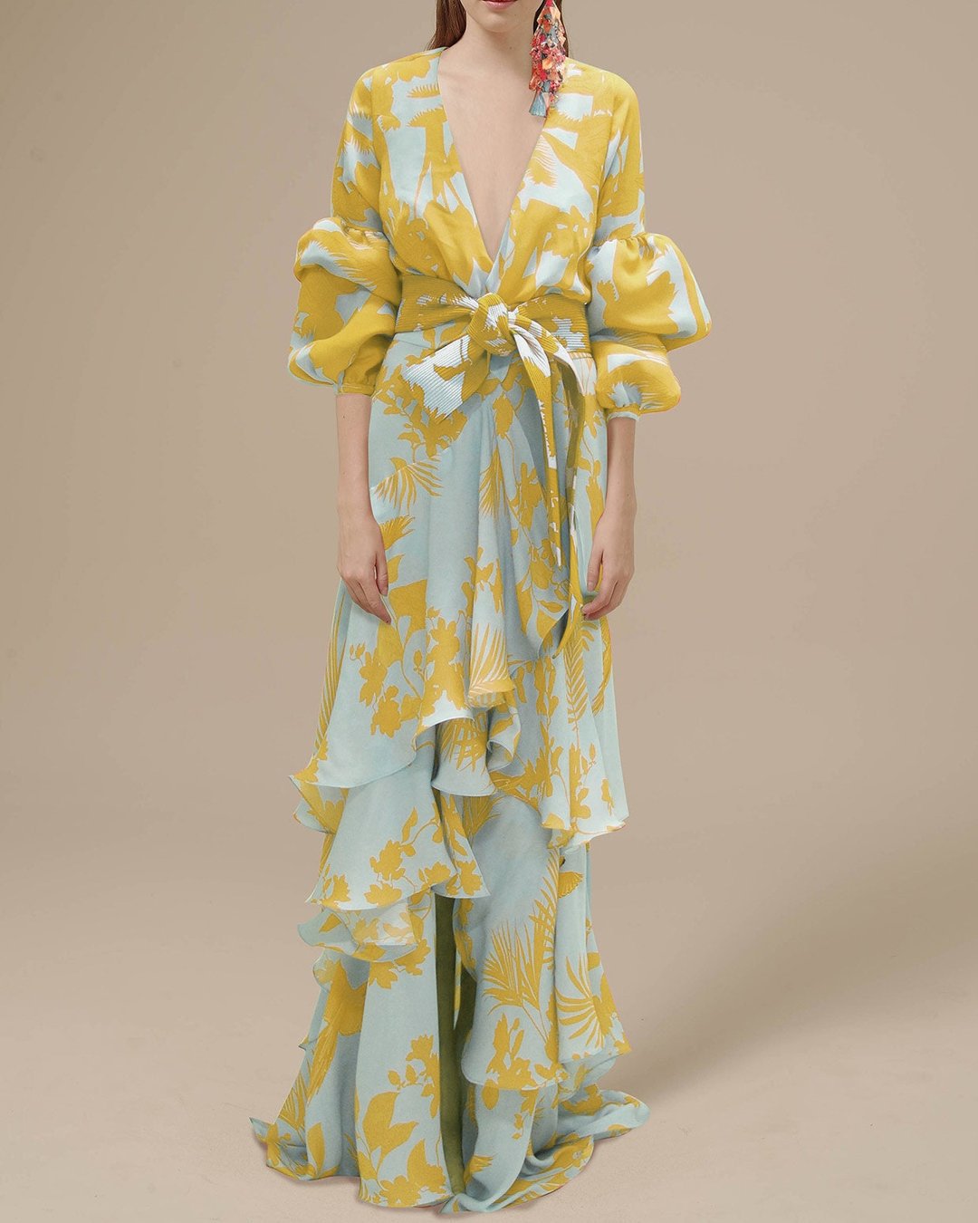 Kenina - Robe de cérémonie imprimée en mousseline de soie Jaune