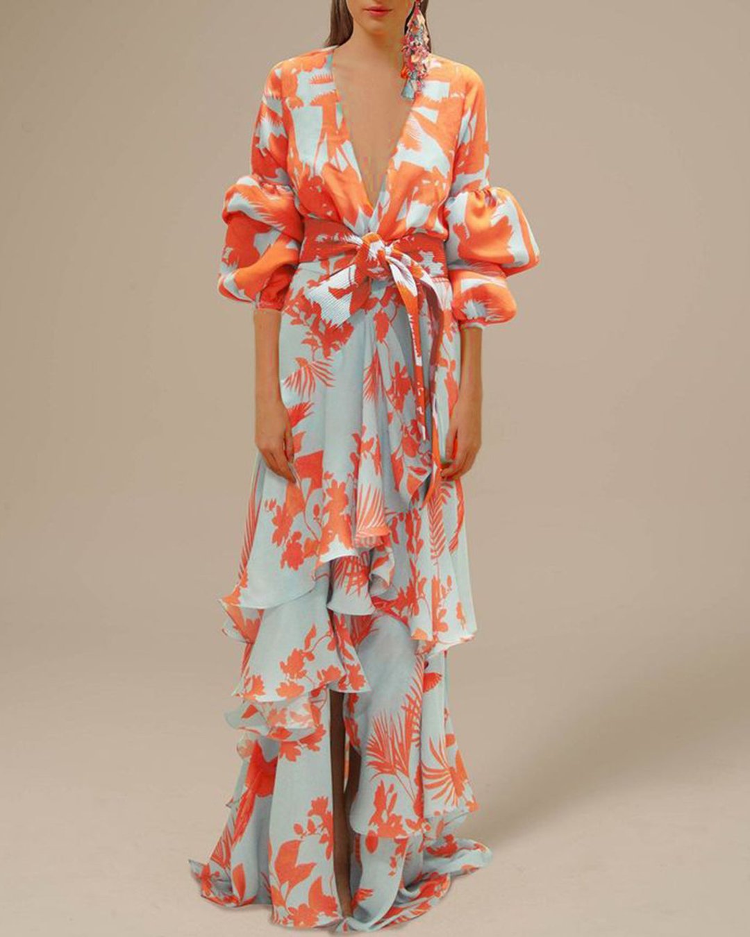 Kenina - Robe de cérémonie imprimée en mousseline de soie L' Orange