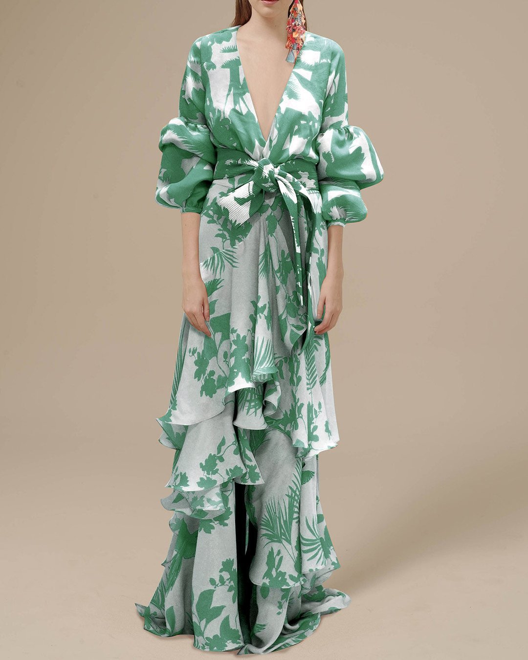 Kenina - Robe de cérémonie imprimée en mousseline de soie Vert Clair