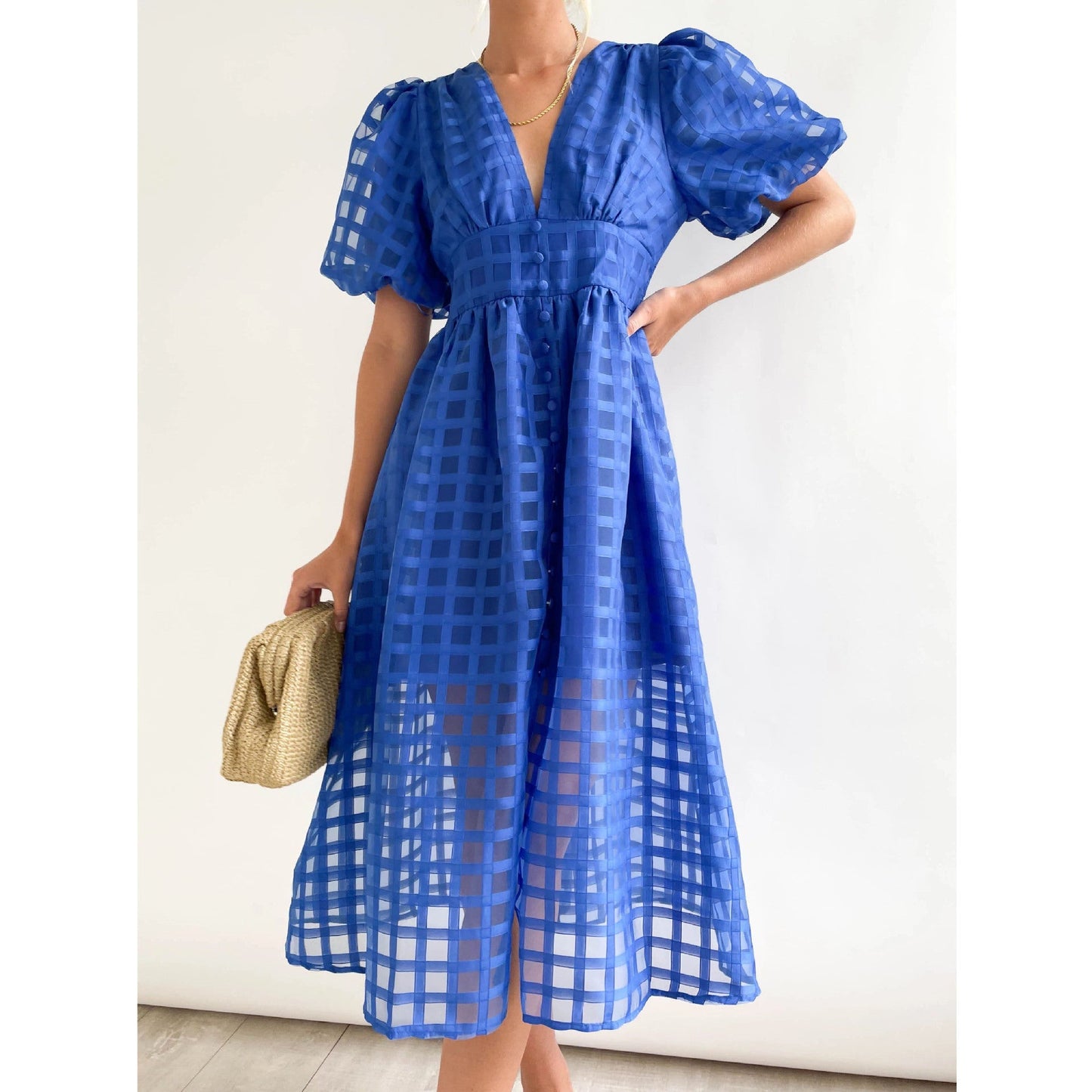 Laure - Robe midi intemporelle Bleu