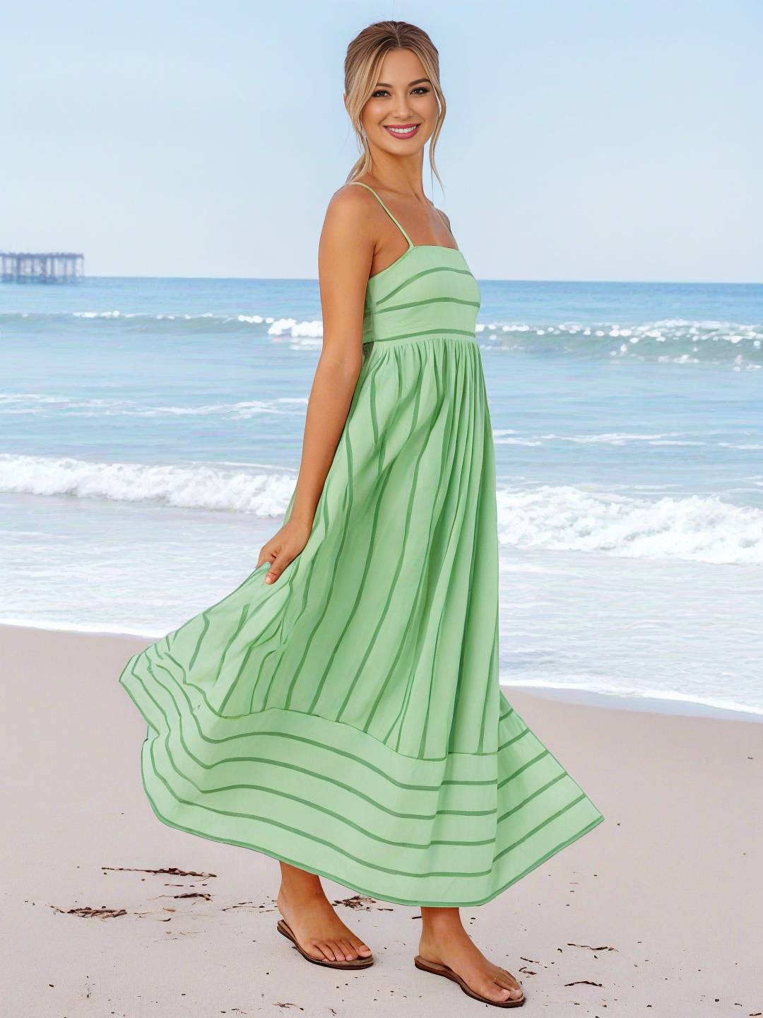 Laurine – Robe Longue Rayée Dos Nu Plage Décontractée 11