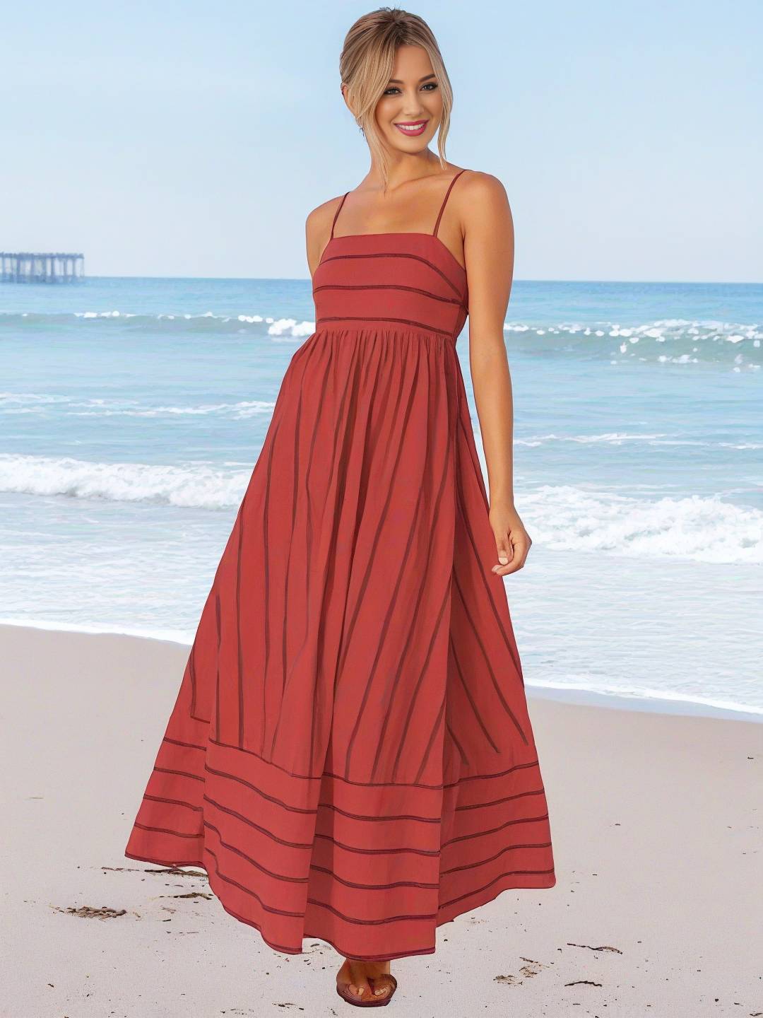 Laurine – Robe Longue Rayée Dos Nu Plage Décontractée 13