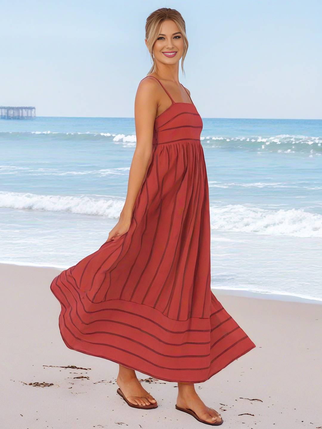 Laurine – Robe Longue Rayée Dos Nu Plage Décontractée 14