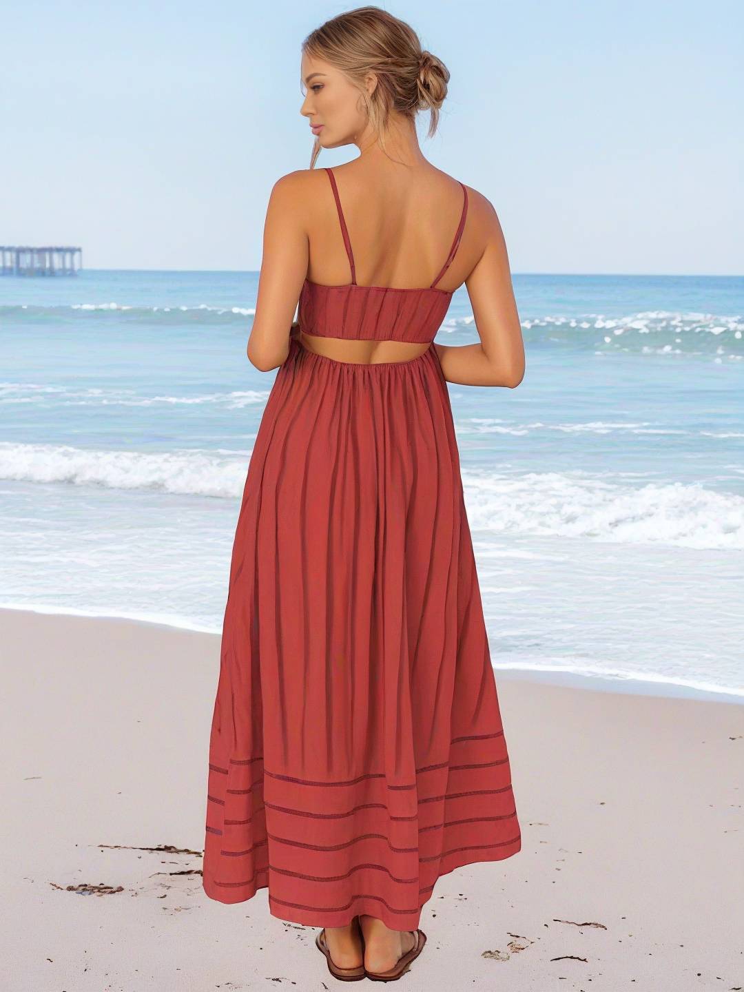 Laurine – Robe Longue Rayée Dos Nu Plage Décontractée 15