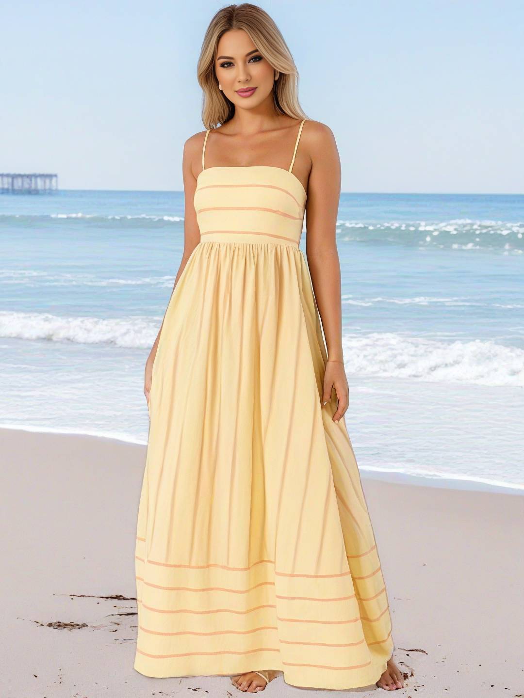 Laurine – Robe Longue Rayée Dos Nu Plage Décontractée 16