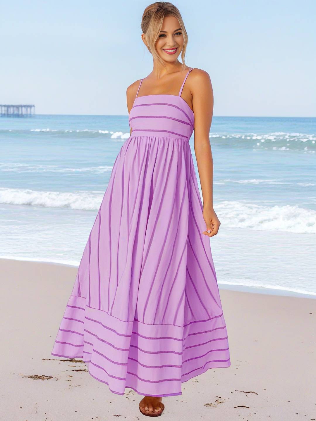 Laurine – Robe Longue Rayée Dos Nu Plage Décontractée 18